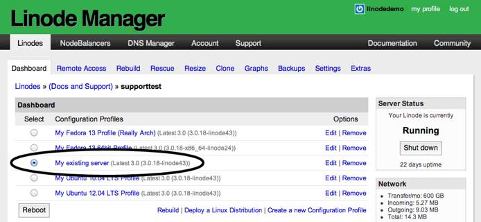 Selecting the configuration profile