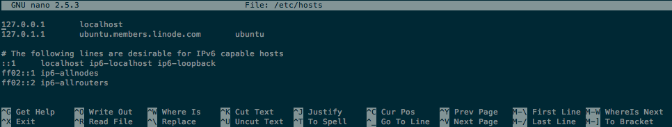 Ubuntu hosts file in nano
